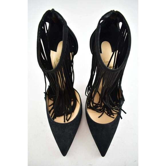 Christian Louboutin Courtain 100 Black Fringe Ankle Strap Sandal Heel Pump 36 - Picture 7 of 12